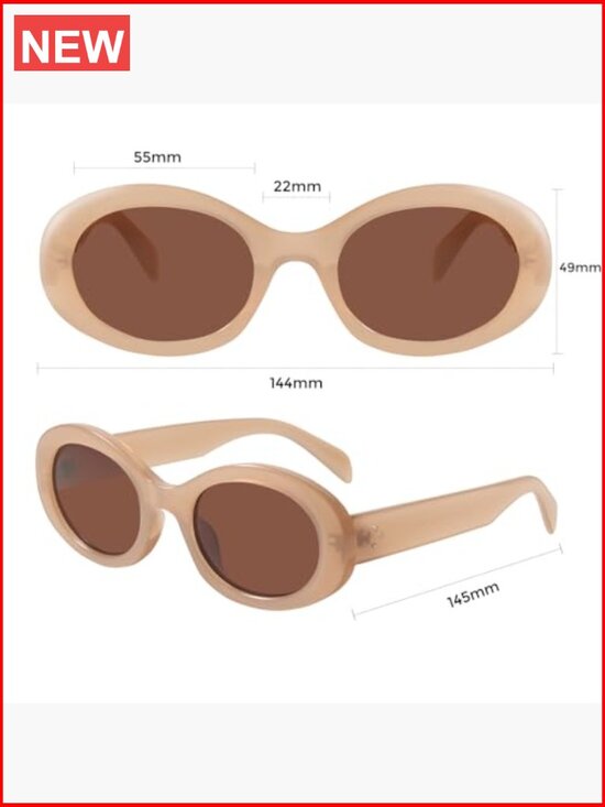 Oval Retro Trendy Sunglasses UV400 Protection Metal Temple Accents